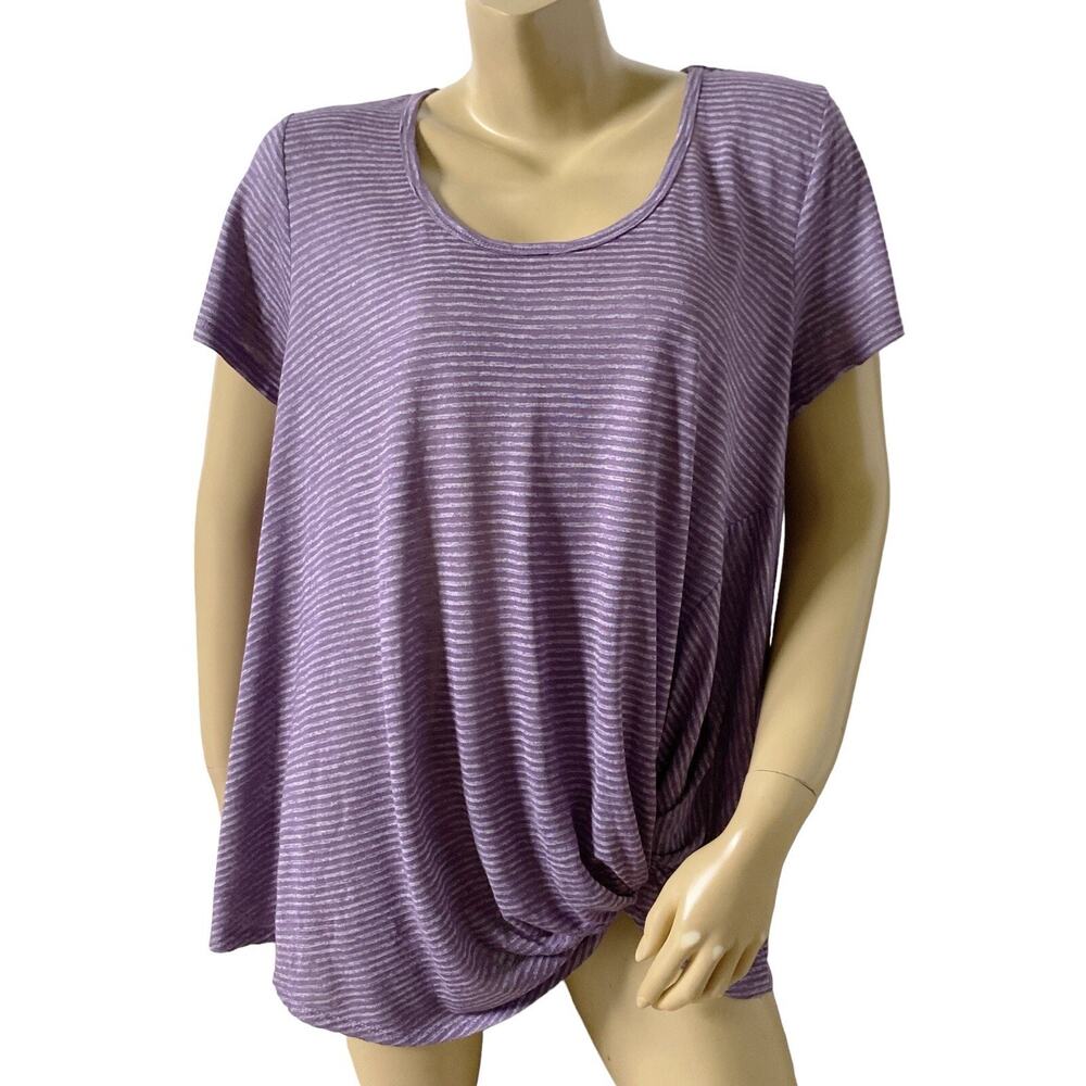 WORLD UNITY Womens Size XXL Short Sleeve Ruched Purple Striped T Tee Shirt NWT